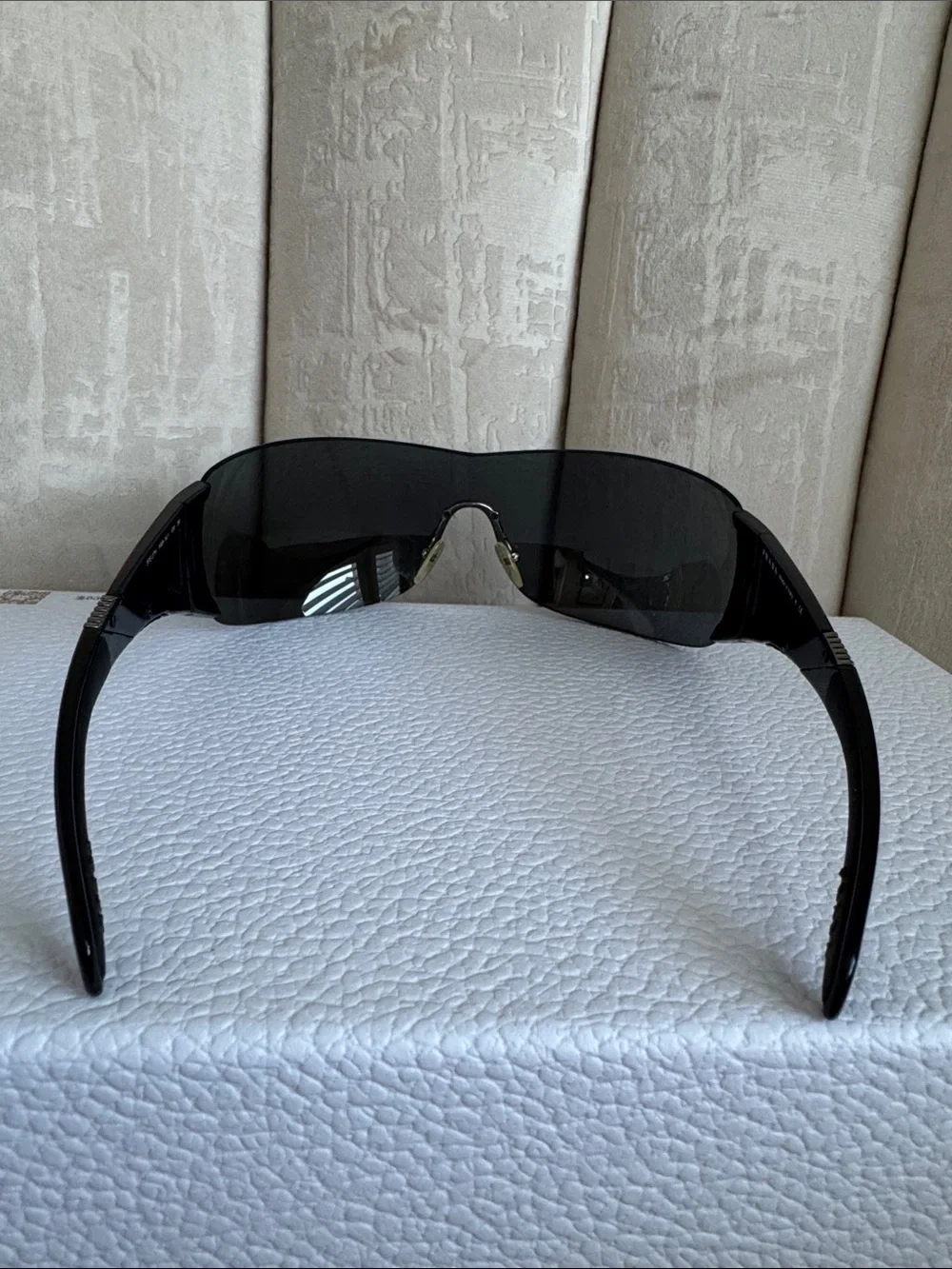Prada Black Shield Sunglasses with Red Temple Accent